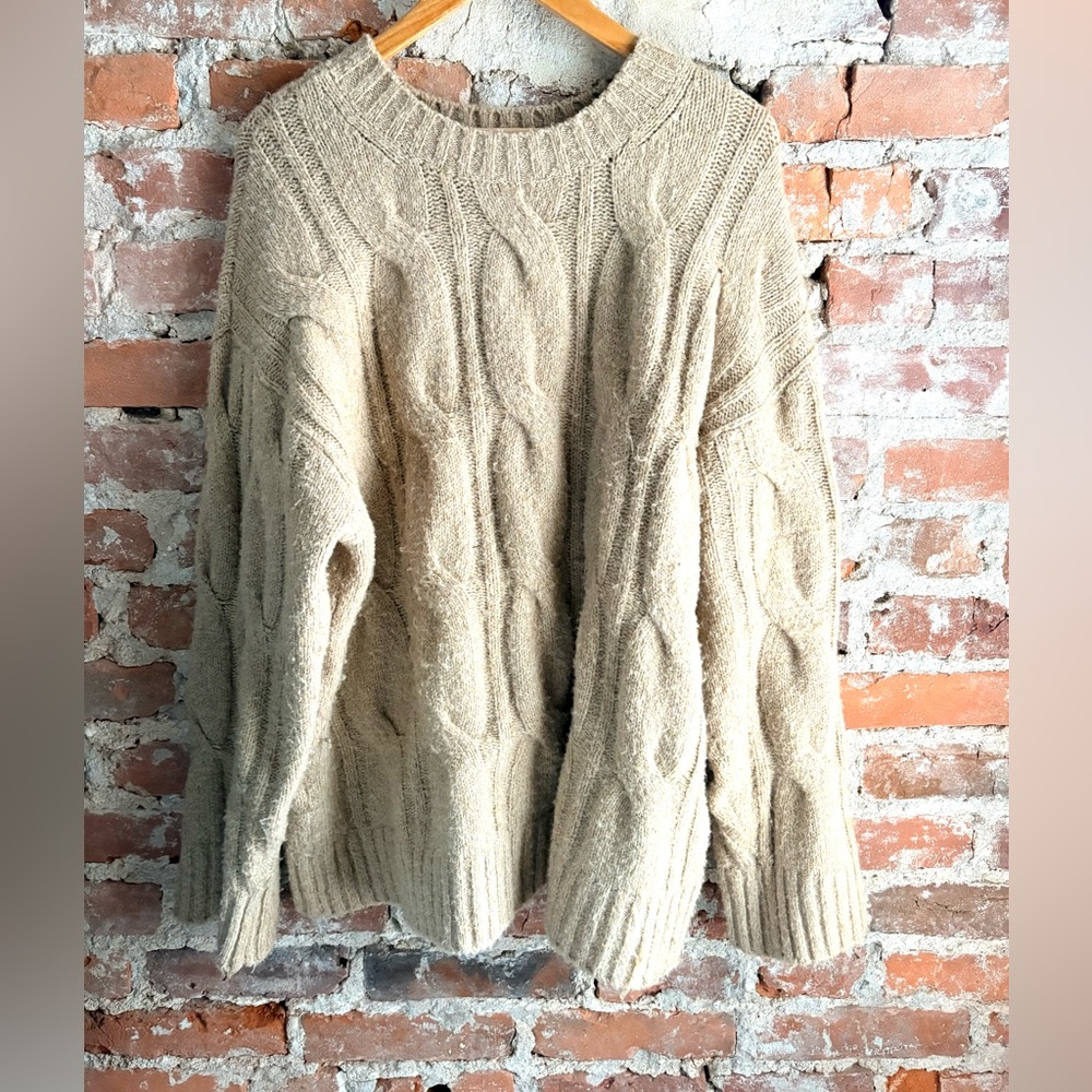 American Eagle Oversize Cableknit Sweater in Beige